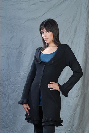 Black coat with ruffles