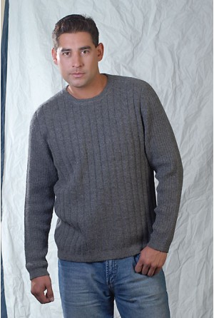 Gray sweater with thickly channeled round neck