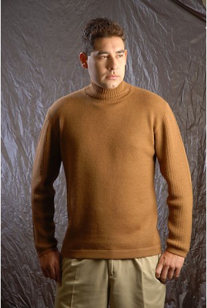 Jersey sweater with high neck and channeled sleeves