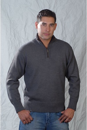 Jersey sweater with high neck and half zipper