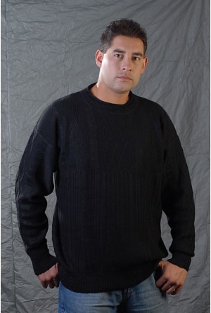 Black sweater with round neck and shapes in high relief