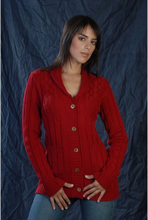 Red looped coat made with cotton