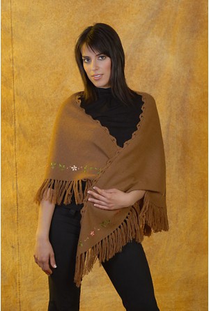 Embroidered shawl with crochet spray