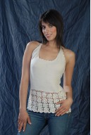 White top with crochet spray on the neck and body