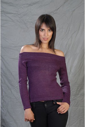 Buttonhole-neck sweater with lurex