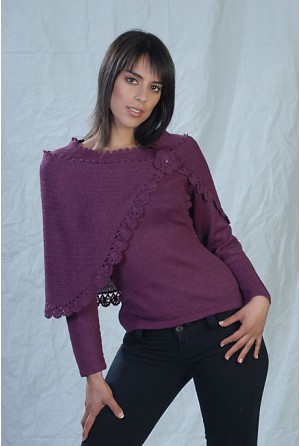 Jersey sweater with a small cape on and crochet spray