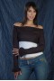 Short crochet top with long sleeves and ruffles