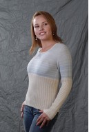 Striped sweater with channeled sleeves and waist