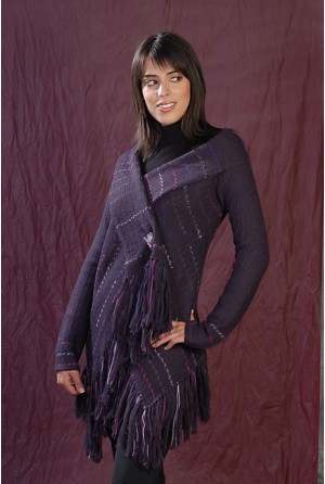 Grape-color shawl with fringes