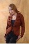 Coat with tuxedo-like neck and pompons on it